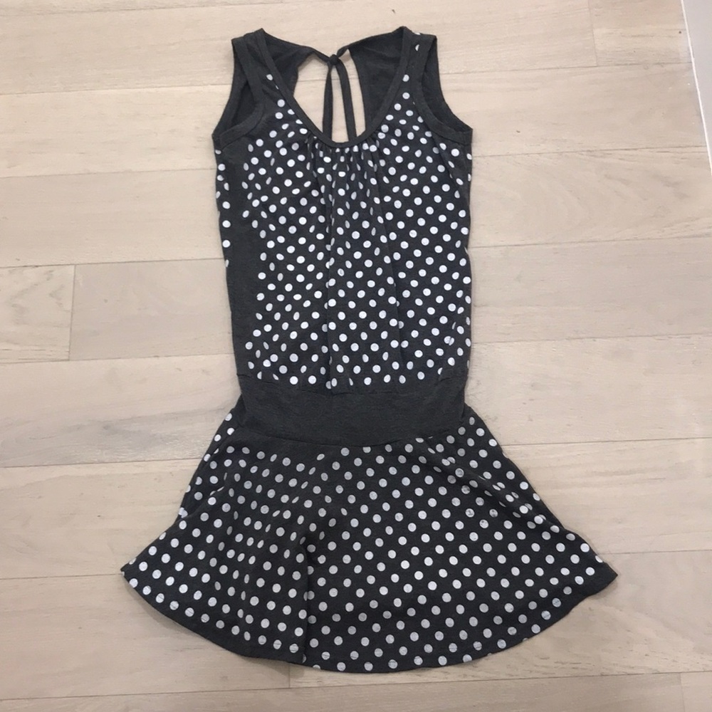 Grey and white Polka dot open back dress